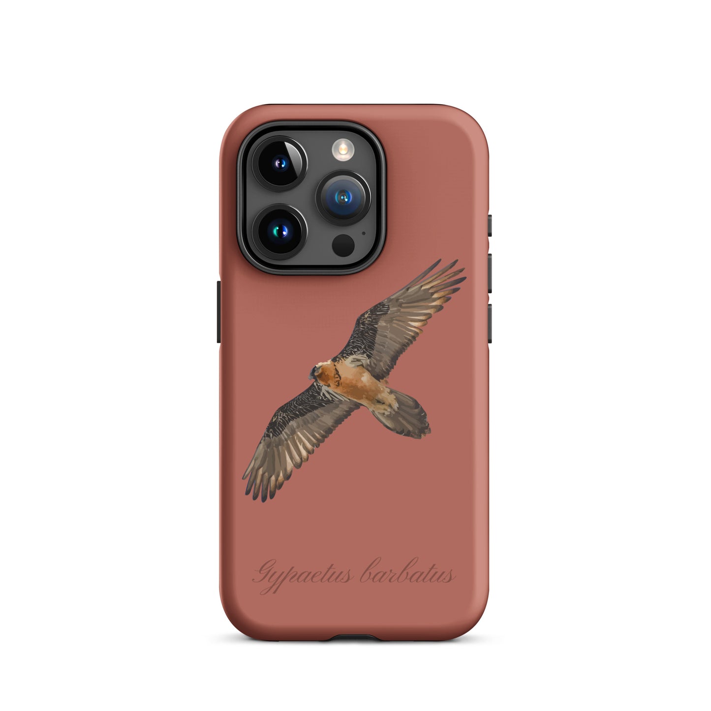 Ziegelrote iPhone-Hülle mit Bartgeier-Motiv, robuste Schutzhülle aus hochwertigem Material für Apple iPhone.