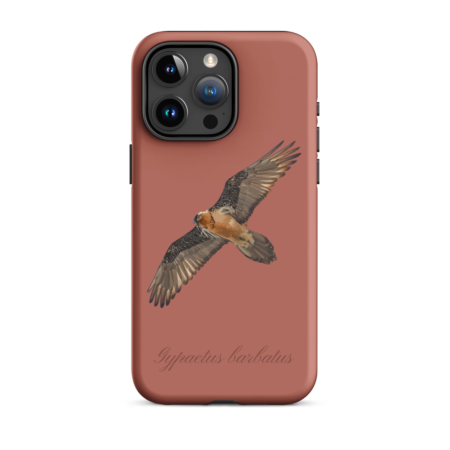 Ziegelrote iPhone-Hülle mit Bartgeier-Motiv, robustes Design, Schutzhülle für Apple iPhone.