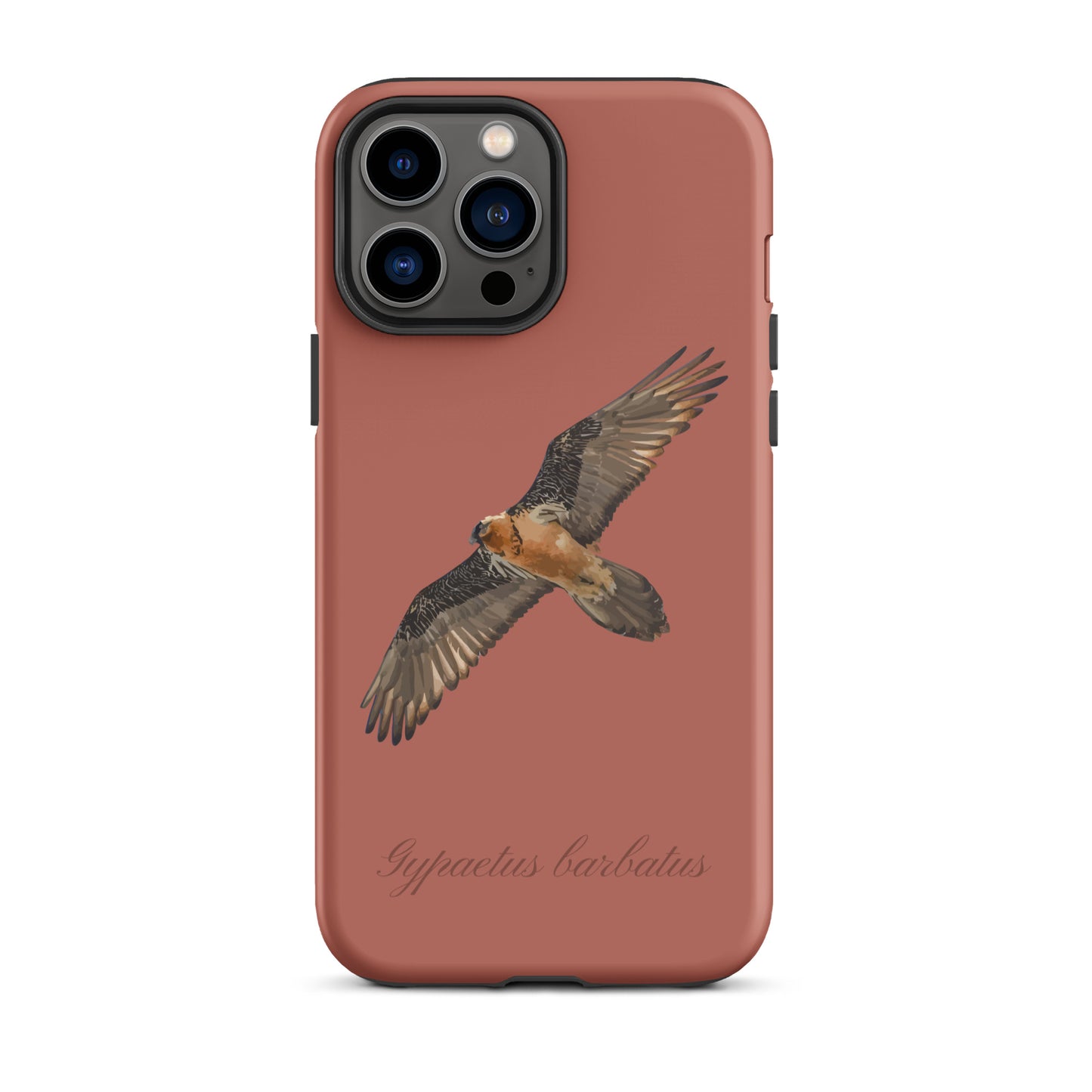Ziegelrote iPhone-Hülle mit Bartgeier-Design aus robustem Kunststoff, Schutzhülle für Apple iPhone.