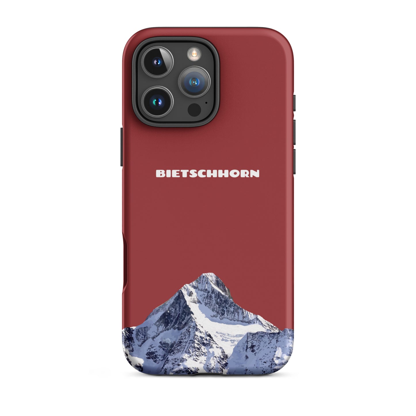Rote iPhone Hard Case mit Bietschhorn-Bergmotiv, robust und stylisch für Apple iPhone.