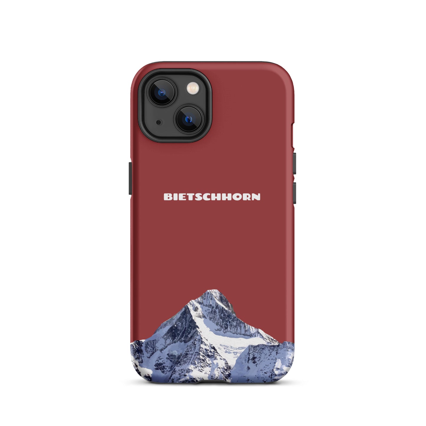 Rote iPhone Handyhülle mit Bietschhorn-Motiv, hartes Case für Apple iPhone, Schutzhülle mit Alpenberg-Design.