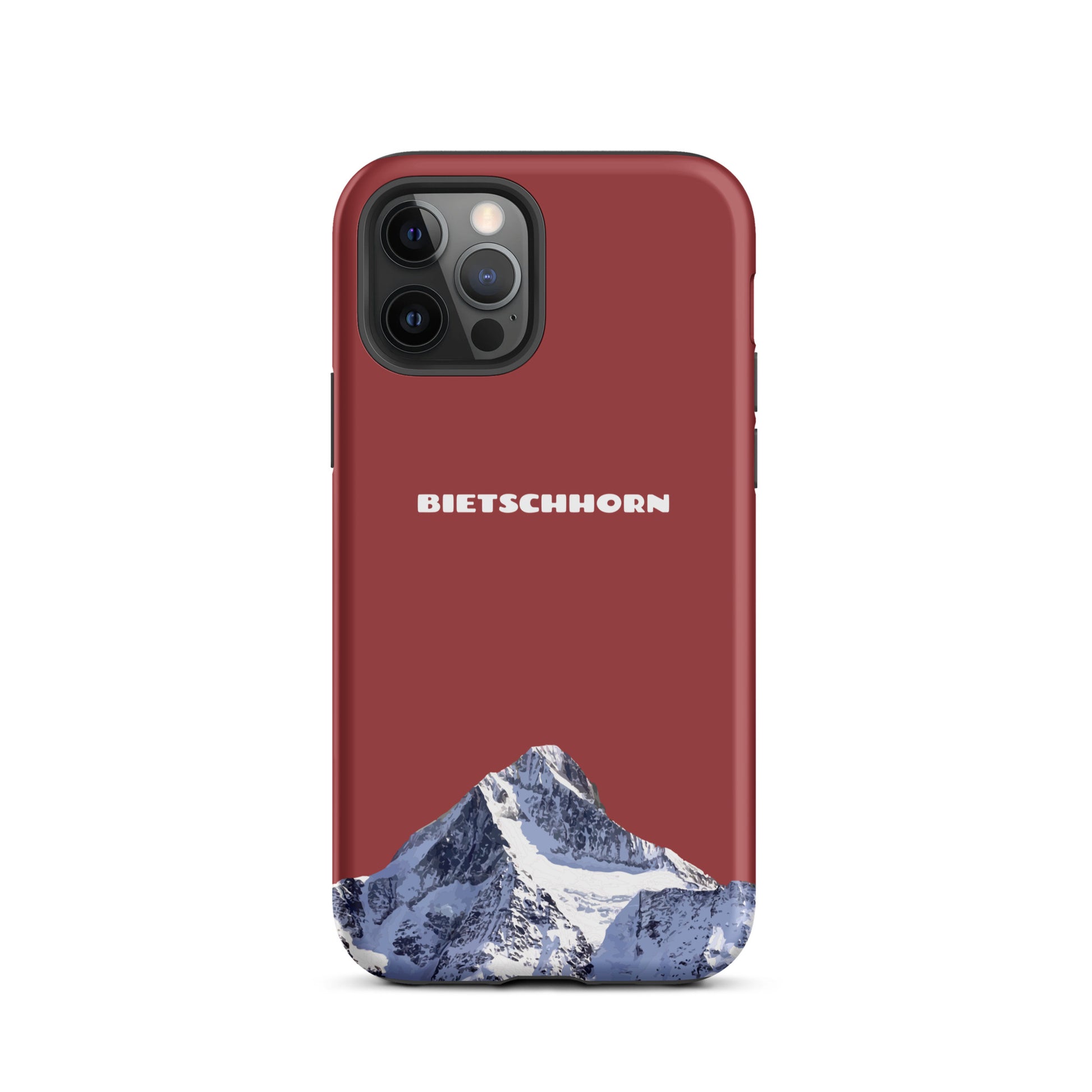 Rote iPhone Handyhülle mit Bietschhorn-Motiv, hartes Gehäuse für Apple iPhone, Schutzhülle mit Alpenpanorama