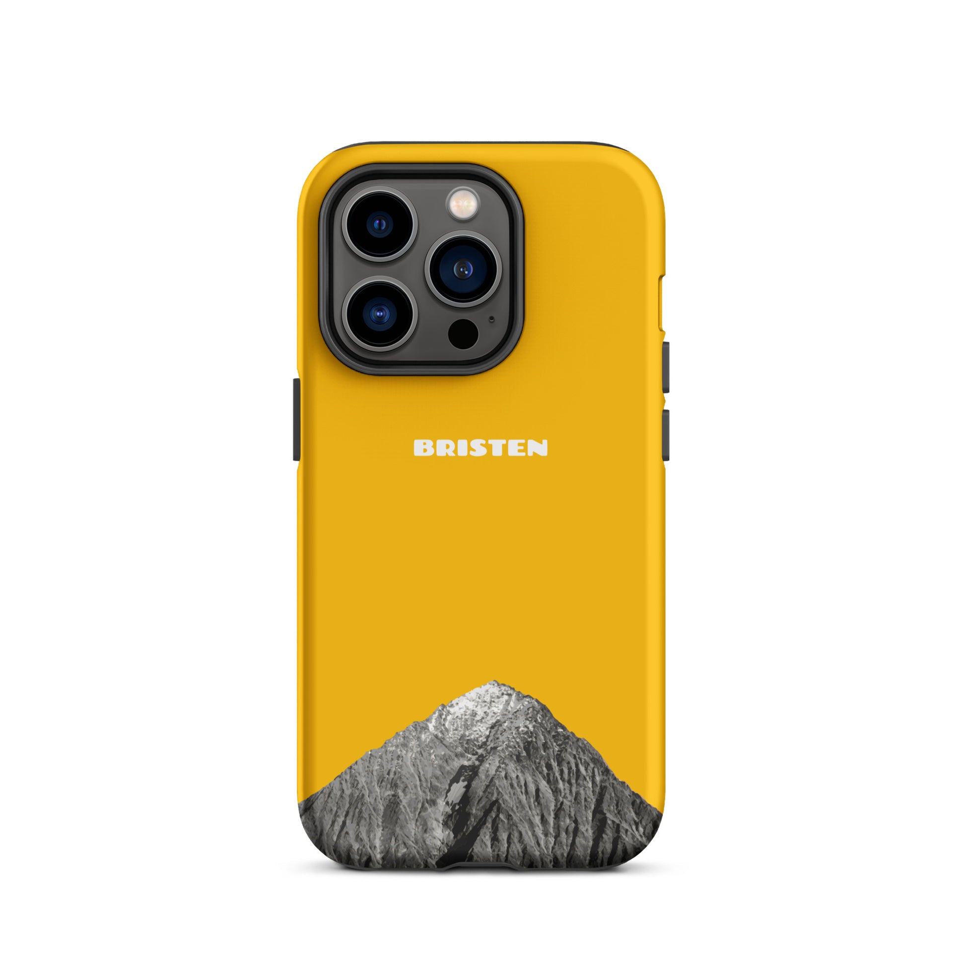 Goldgelbe iPhone 14 Pro Handyhülle aus hochwertigem Material mit präzisen Ausschnitten für alle Anschlüsse und Kameras