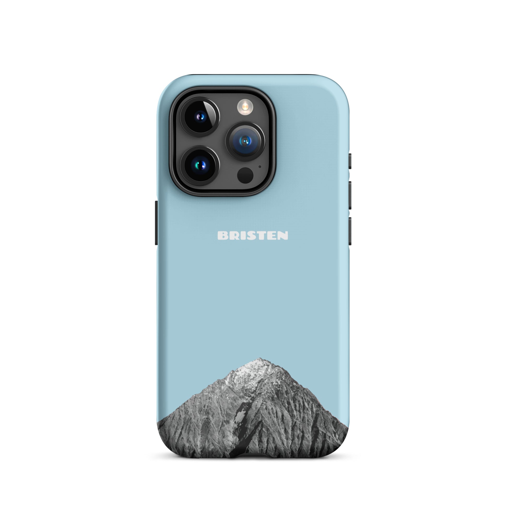 Hellblaue iPhone 15 Pro Hülle aus transparentem Silikon mit strukturierter Oberfläche.