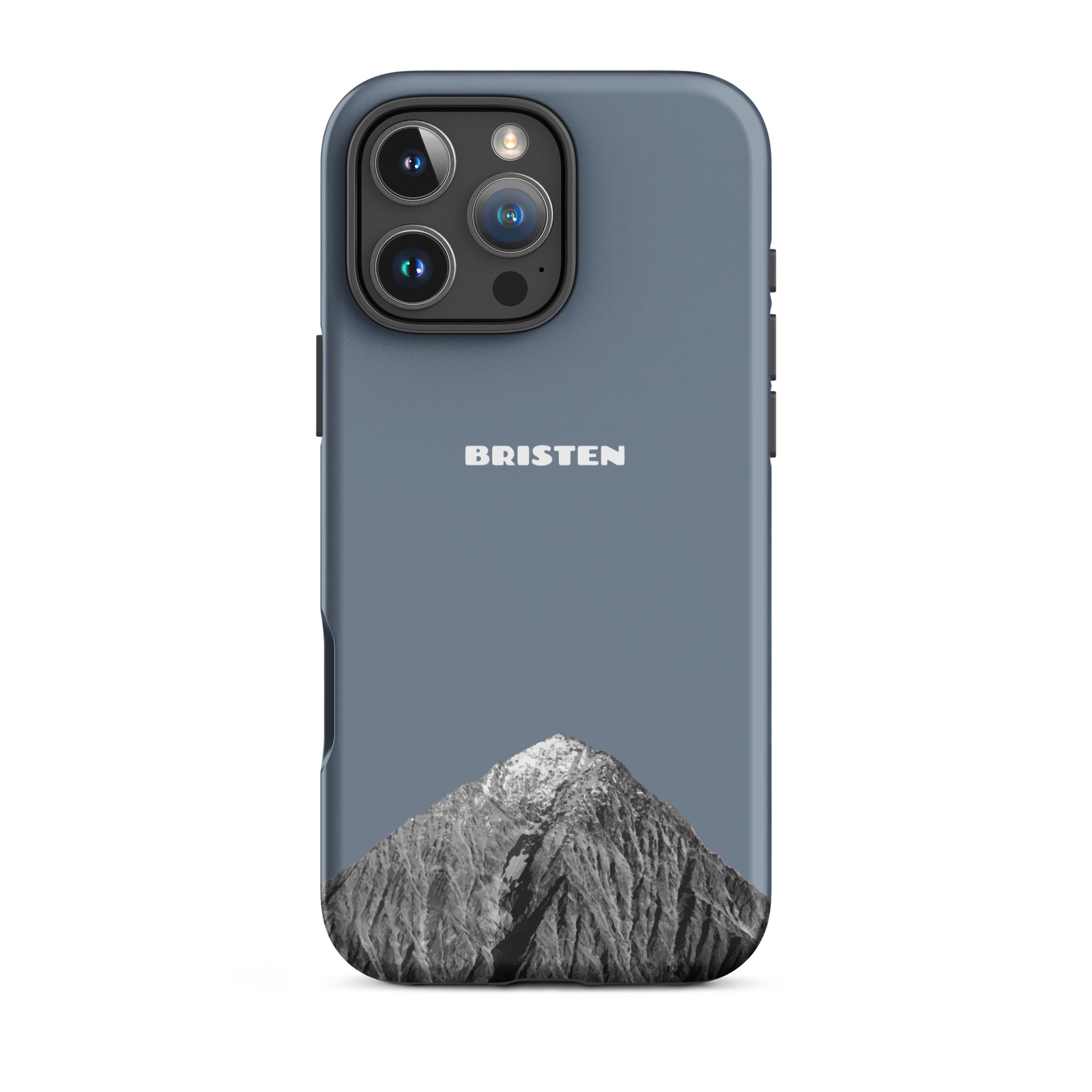 Schiefergraue iPhone 16 Pro Max Hülle aus Leder von Bristen mit strukturierter Oberfläche