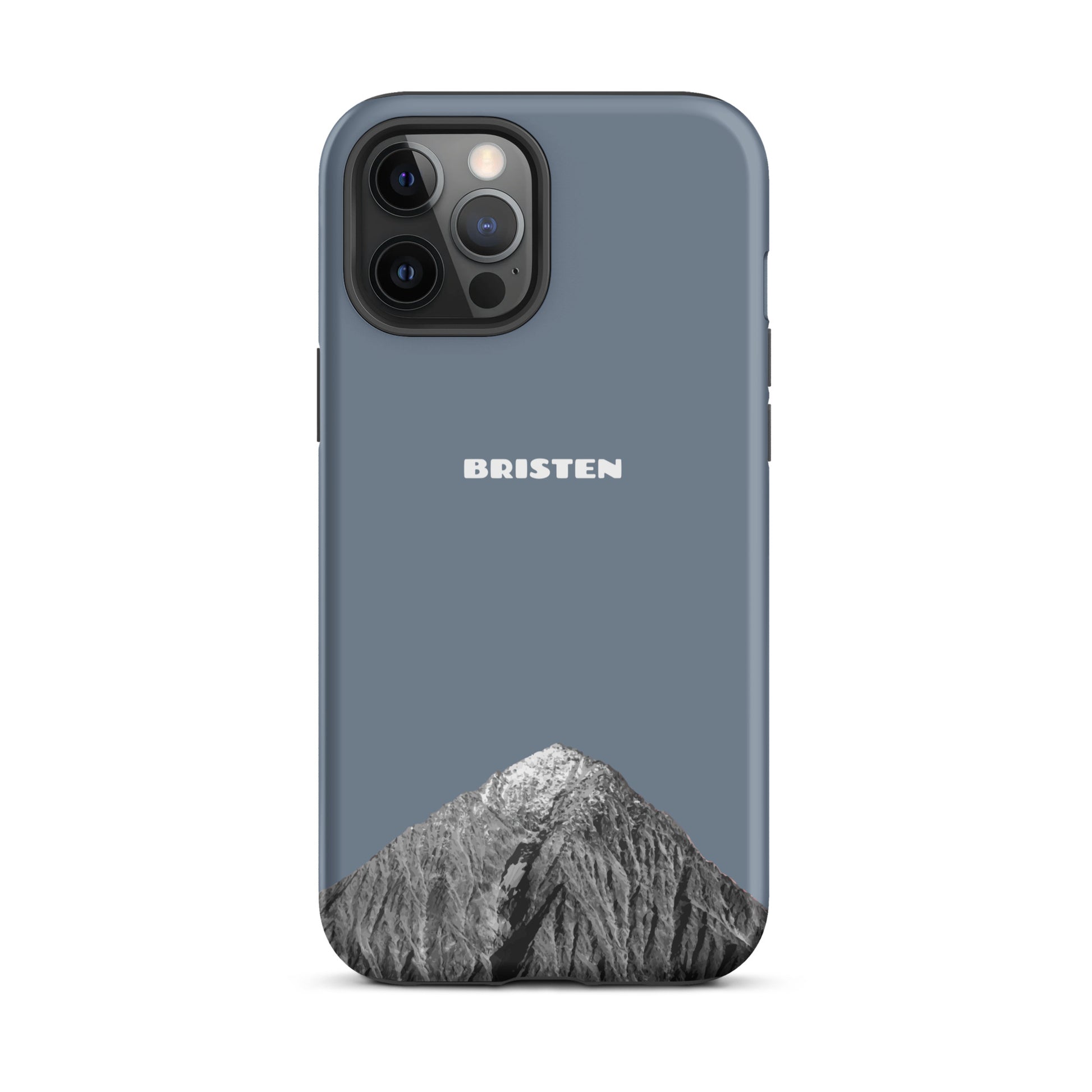 Schiefergraue iPhone 12 Pro Max Hülle aus hochwertigem Material mit präzisen Ausschnitten.