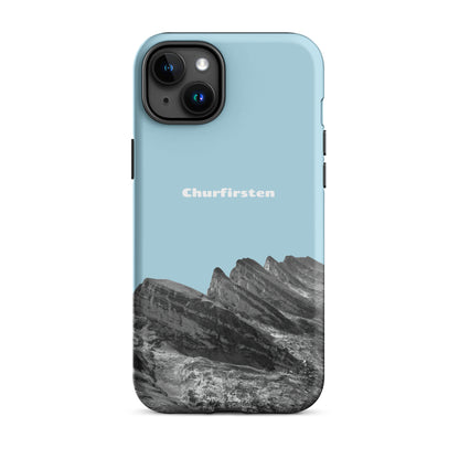 iPhone Case Churfirsten in Hellblau, robuste Schutzhülle mit Bergmotiv aus der Schweiz.