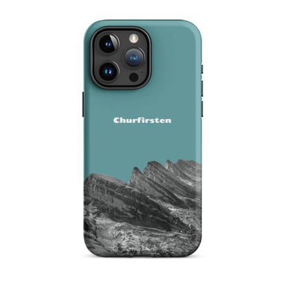 Robuste iPhone Hülle in Kadettenblau mit Churfirsten-Motiv aus dem Toggenburg. Ideal für Outdoor-Enthusiasten.