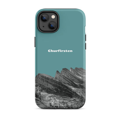 iPhone Hülle Churfirsten in Kadettenblau, robuste Schutzhülle mit Bergmotiv aus der Schweiz.