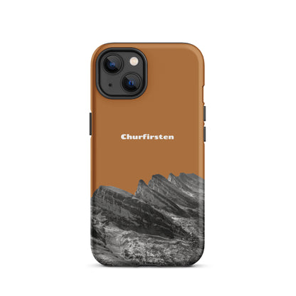 iPhone Case Churfirsten in Kupferoptik mit Bergmotiv, robuste Schutzhülle aus Kunstleder.