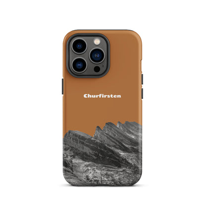 iPhone Hülle Churfirsten mit Kupferdesign, robuste Schutzhülle mit Alpenmotiv aus der Schweiz.