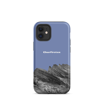 Robuste iPhone-Hülle in Pastellblau mit Churfirsten-Motiv aus dem Toggenburg, Schutzhülle mit attraktivem Design.