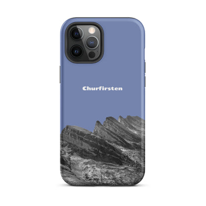 Robuste iPhone Hülle in Pastellblau mit Churfirsten-Motiv, Schutzhülle mit attraktivem Design für iPhone.