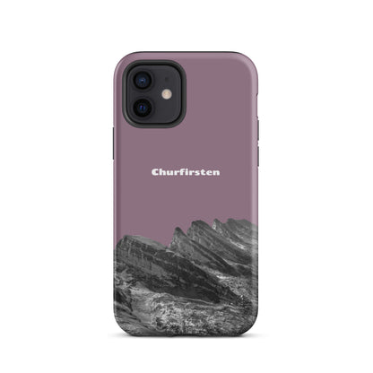 Robuste iPhone Hülle in Pastellviolett mit Churfirsten-Motiv aus dem Toggenburg.