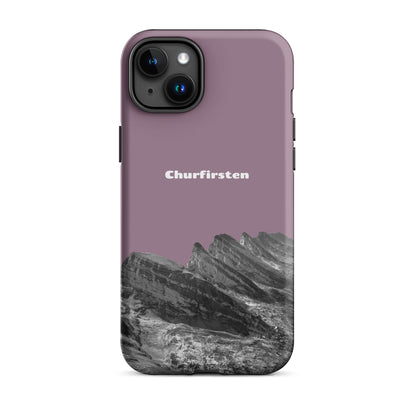 Robuste iPhone Hülle in Pastellviolett mit Churfirsten-Motiv, Schutzhülle mit attraktivem Design.