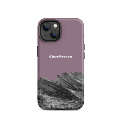Robuste iPhone Hülle in Pastellviolett mit Churfirsten-Motiv, Schutzhülle mit attraktivem Design.
