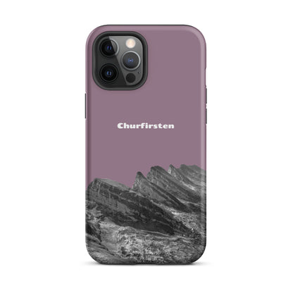 Pastellviolette iPhone Hülle mit Churfirsten-Motiv, robustes Design, Schutzhülle für iPhone, attraktives Toggenburg-Design.