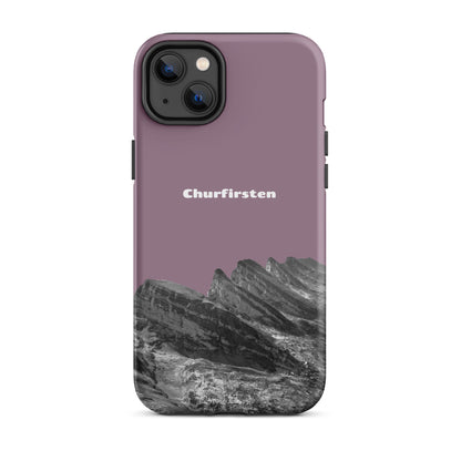 iPhone Hülle mit Churfirsten-Motiv in Pastellviolett. Robuste Schutzhülle mit attraktivem Design der Toggenburger Berge.