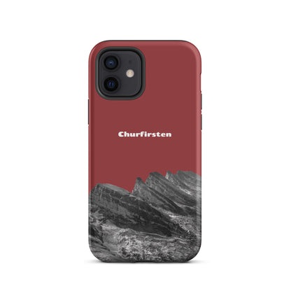 Robuste iPhone Hülle in Rot mit Churfirsten-Motiv aus dem Toggenburg, Schutzhülle mit attraktivem Design.