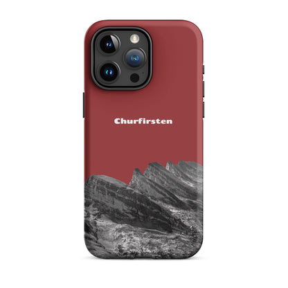 Rote iPhone-Hülle mit Churfirsten-Motiv, robustes Design, Schutzhülle für iPhone.