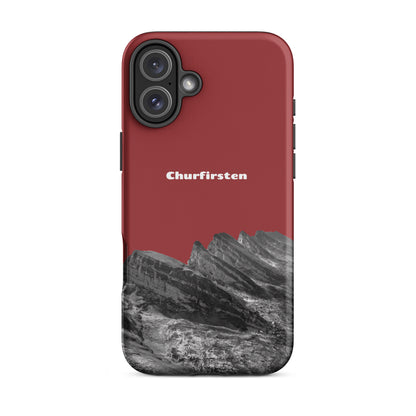 Robuste iPhone-Hülle in Rot mit Churfirsten-Motiv, Schutzhülle aus strapazierfähigem Material.