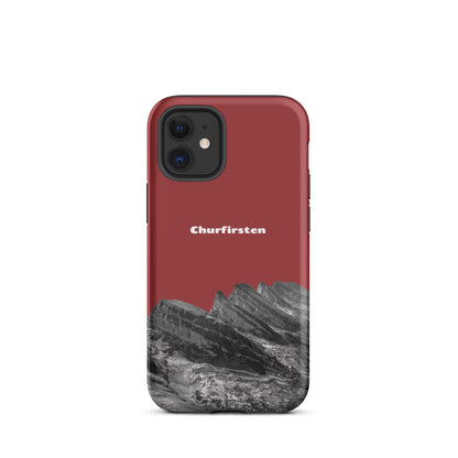 Robuste iPhone Hülle in Rot mit Churfirsten-Motiv aus der Schweiz, Schutzhülle mit attraktivem Design.