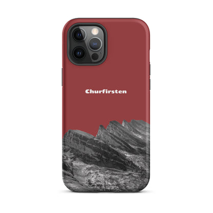 Robuste iPhone-Hülle in Rot mit Churfirsten-Motiv aus dem Toggenburg, Schutzhülle mit attraktivem Design.