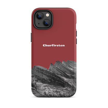 Robuste iPhone-Hülle Churfirsten in Rot mit Bergmotiv und Schutzfunktion.