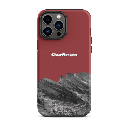 Robuste iPhone-Hülle im Churfirsten-Design, rot, mit Schutzfunktion und attraktivem Alpenmotiv.