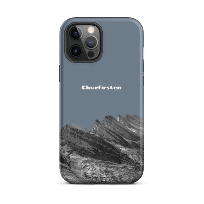 Robuste iPhone Hülle in Schiefergrau mit Churfirsten-Motiv, attraktivem Design, aus widerstandsfähigem Material.