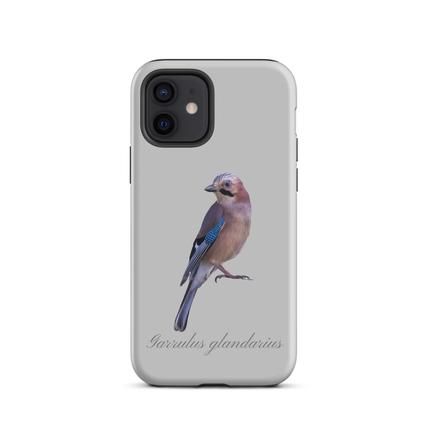 Graue iPhone-Hülle mit Eichelhäher-Motiv, schützendes Silikonmaterial, passend für Apple iPhone