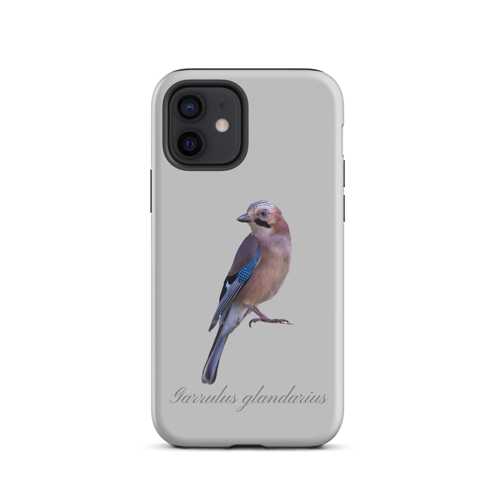 Graue iPhone-Hülle mit Eichelhäher-Motiv, schützendes Silikonmaterial, passend für Apple iPhone