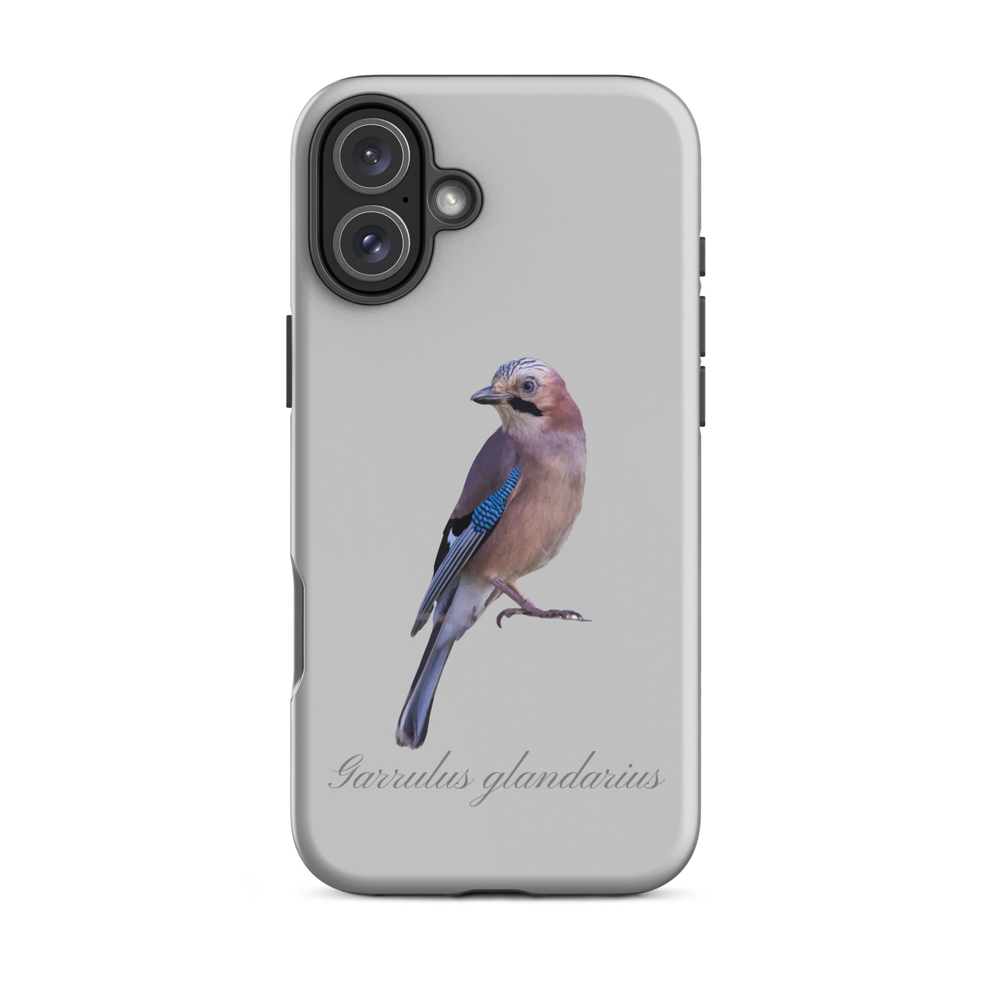 Graue iPhone-Hülle mit Eichelhäher-Motiv aus robustem Kunststoff, Schutzhülle für Apple iPhone