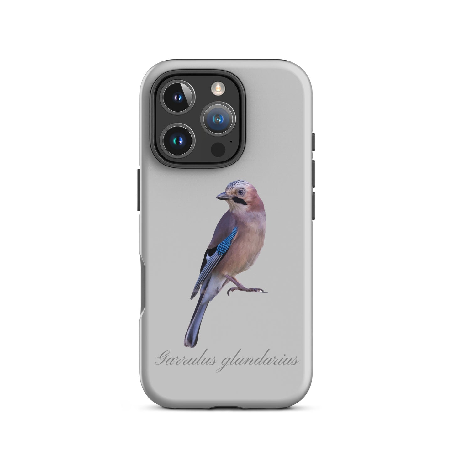 Graue iPhone-Hülle mit Eichelhäher-Motiv aus robustem Kunststoff, Schutzhülle für Apple iPhone