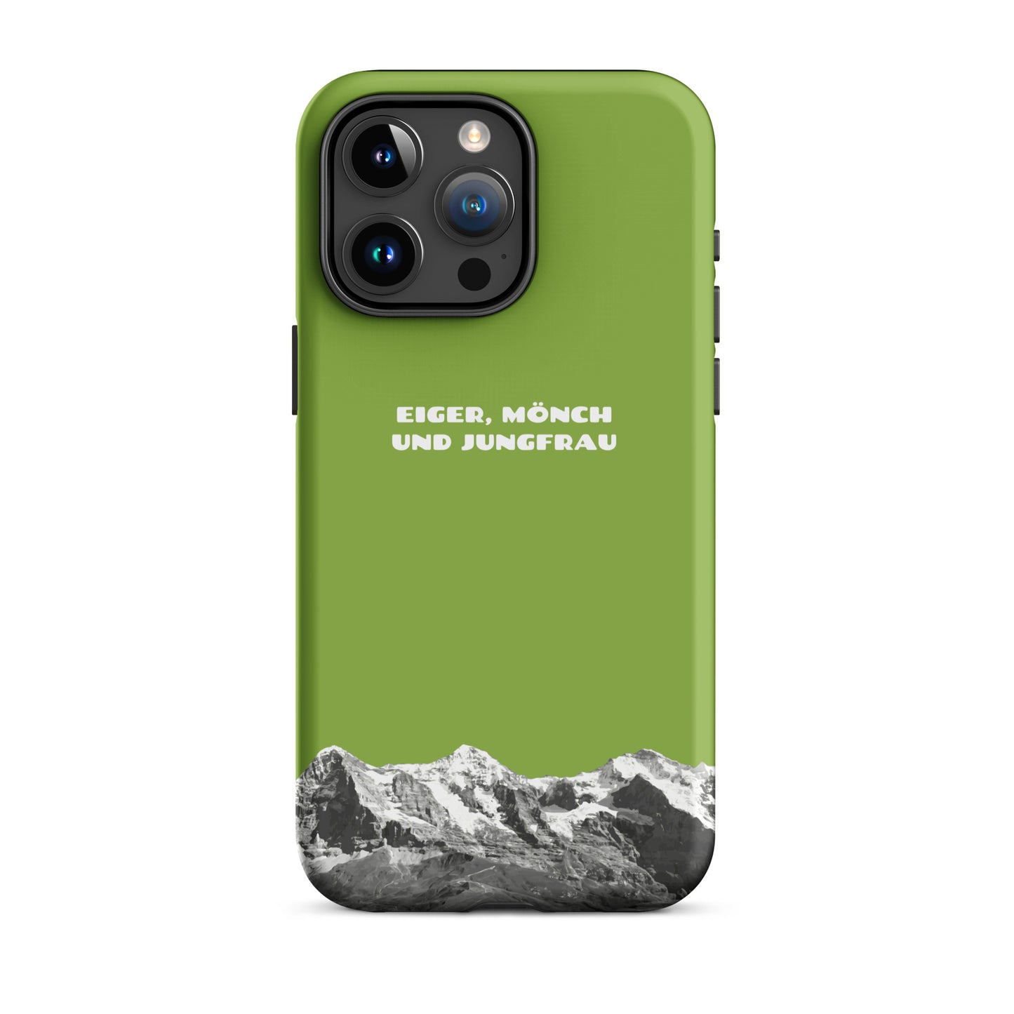iPhone Case mit Eiger, Mönch und Jungfrau Motiv in Gelbgrün, Silikonhülle für iPhone