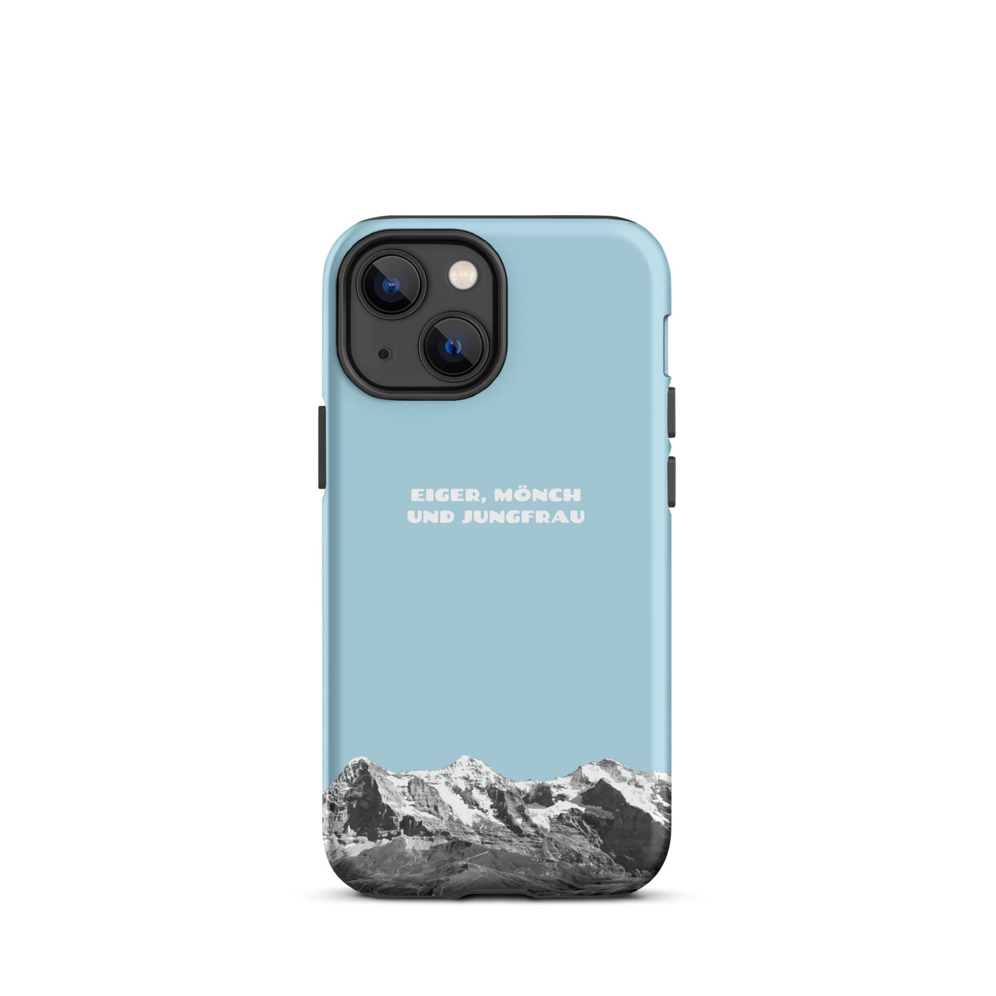 iPhone Hard Case mit Eiger, Mönch und Jungfrau Bergpanorama in Hellblau für Apple iPhone.