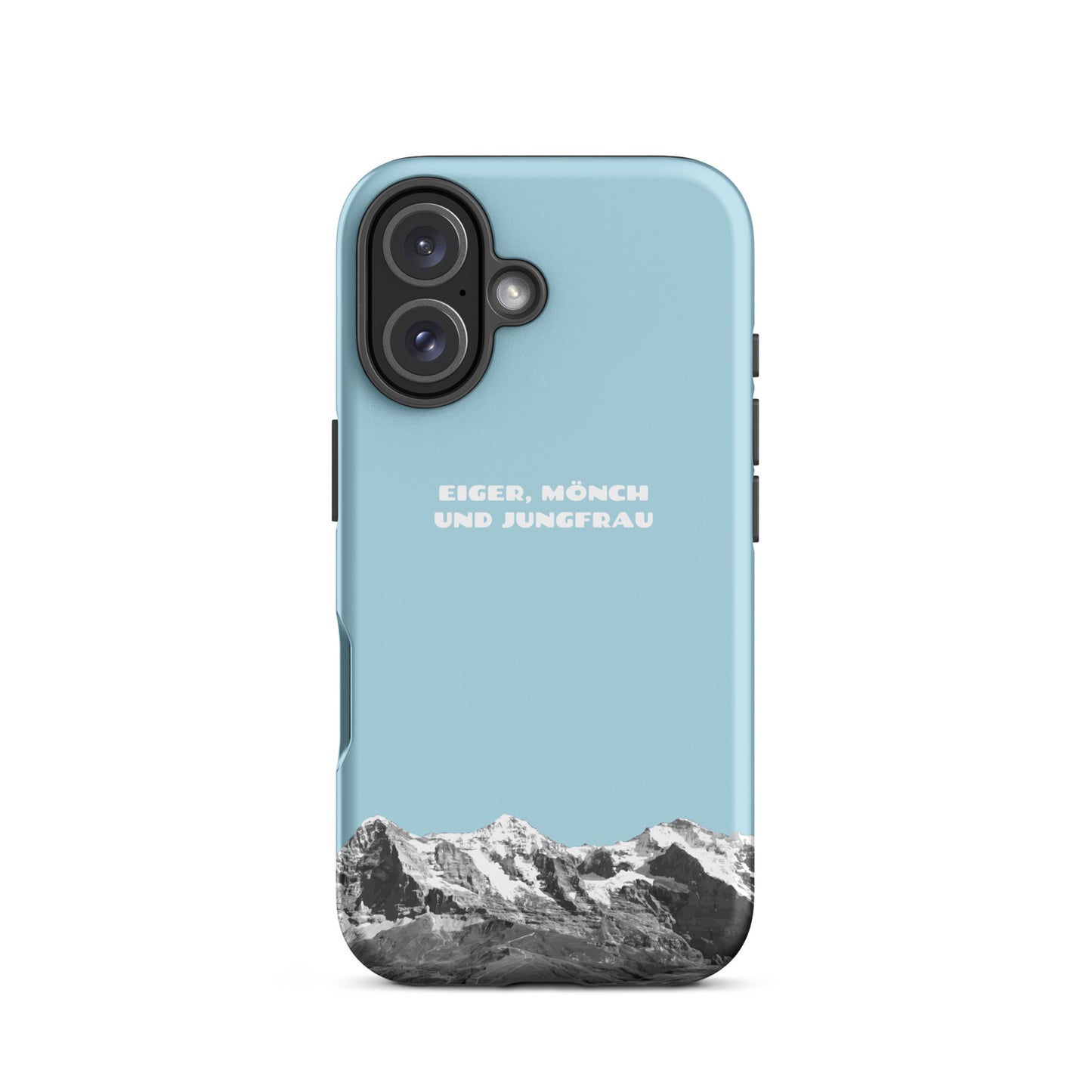 Hellblaue iPhone Hülle mit Eiger, Mönch und Jungfrau Motiv aus dem Berner Oberland in den Schweizer Alpen