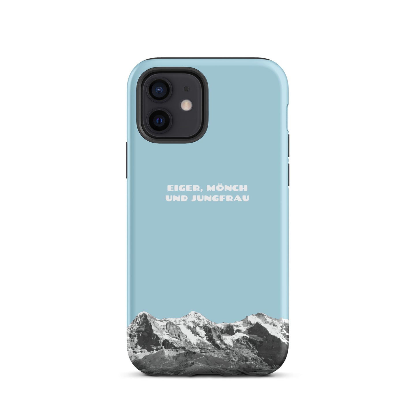 Hellblaue iPhone Hard Case mit Eiger, Mönch und Jungfrau Bergpanorama aus dem Berner Oberland, Schweizer Alpen