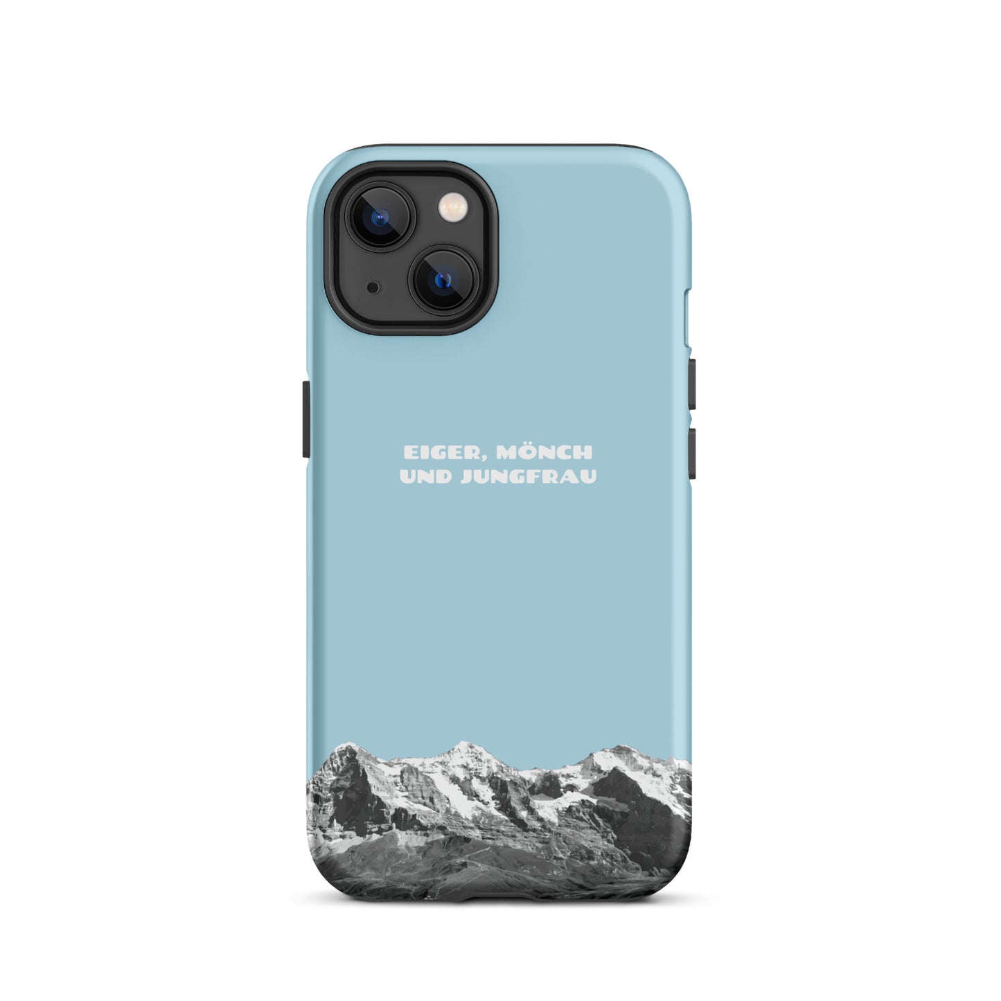 Hellblaue iPhone Hard Case mit Eiger, Mönch und Jungfrau Bergpanorama aus dem Berner Oberland, Schweizer Alpen
