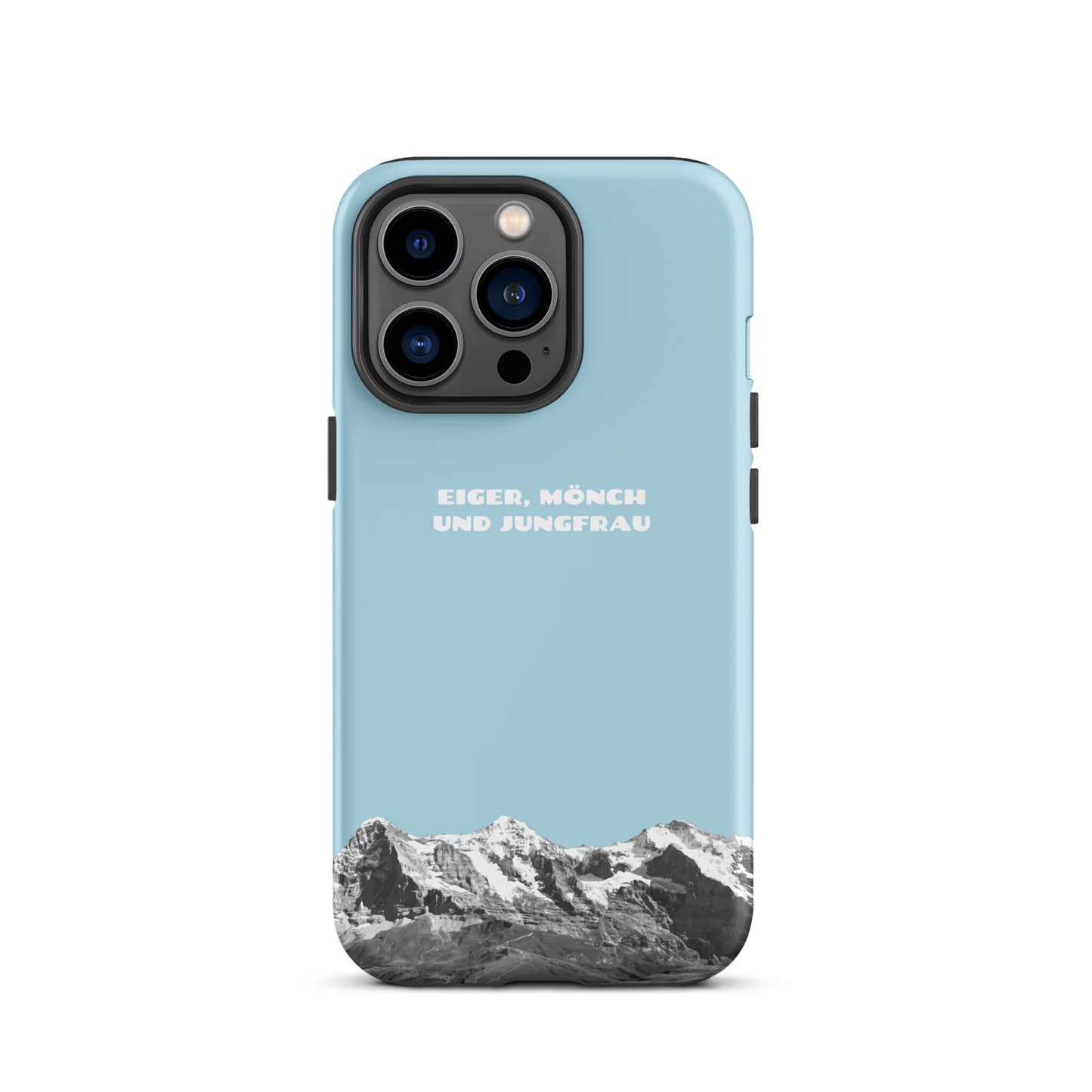 Hellblaue iPhone-Hülle mit Eiger, Mönch und Jungfrau Motiv, robustes Hard Case für Apple iPhone