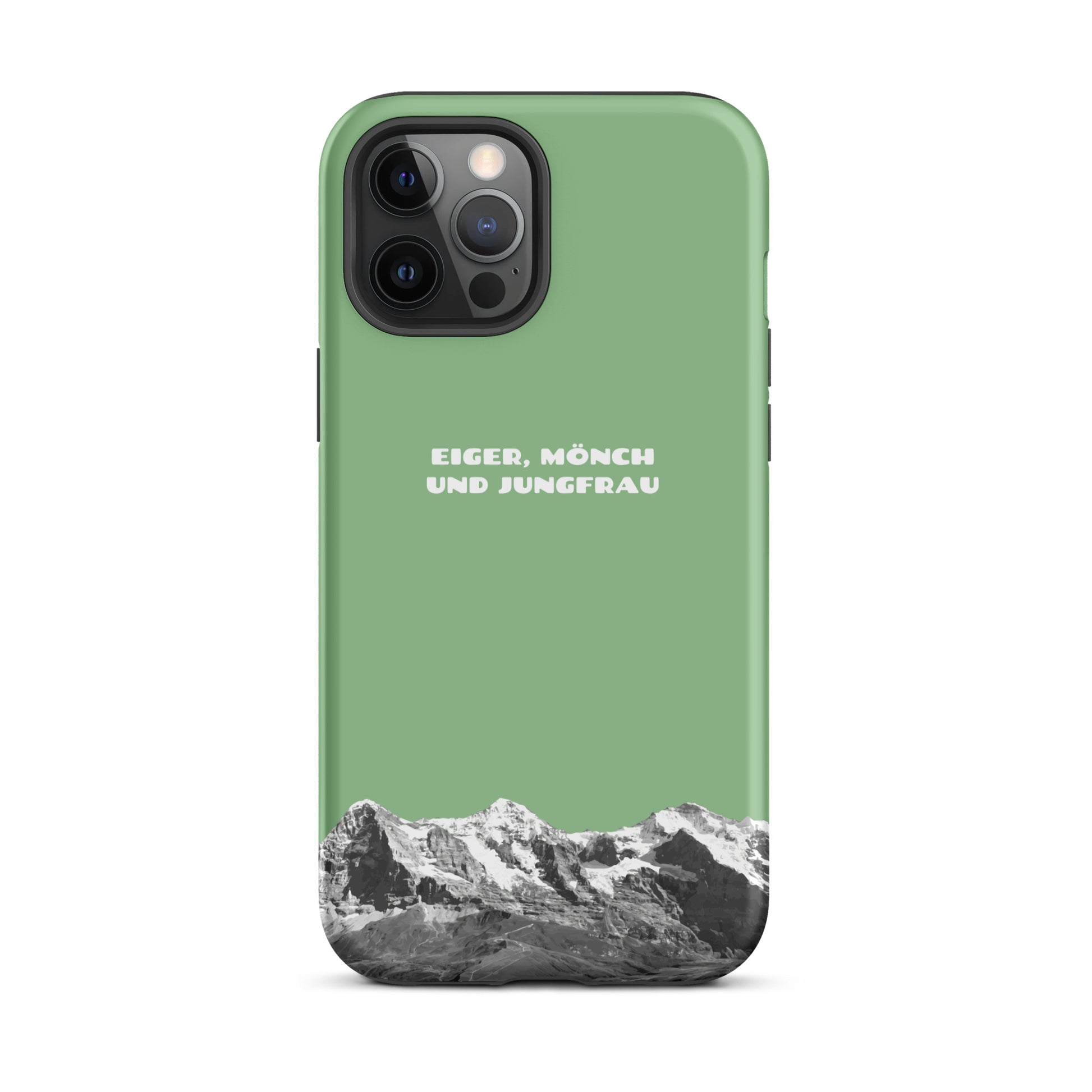 Grünes iPhone Hard Case mit Eiger, Mönch und Jungfrau Bergpanorama aus dem Berner Oberland in den Schweizer Alpen