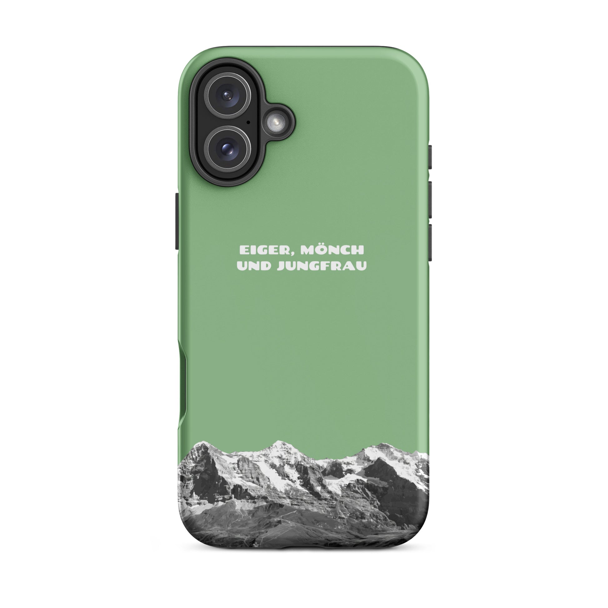 Hellgrüne iPhone Hardcase mit Eiger, Mönch und Jungfrau Bergpanorama aus dem Berner Oberland, Schweizer Alpen