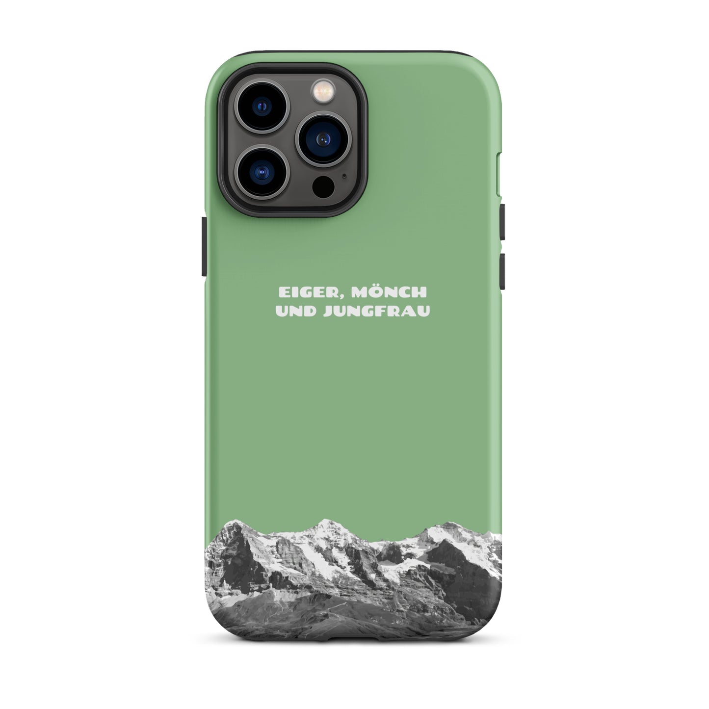 Hellgrüne iPhone Hülle mit Eiger, Mönch und Jungfrau Motiv aus dem Berner Oberland