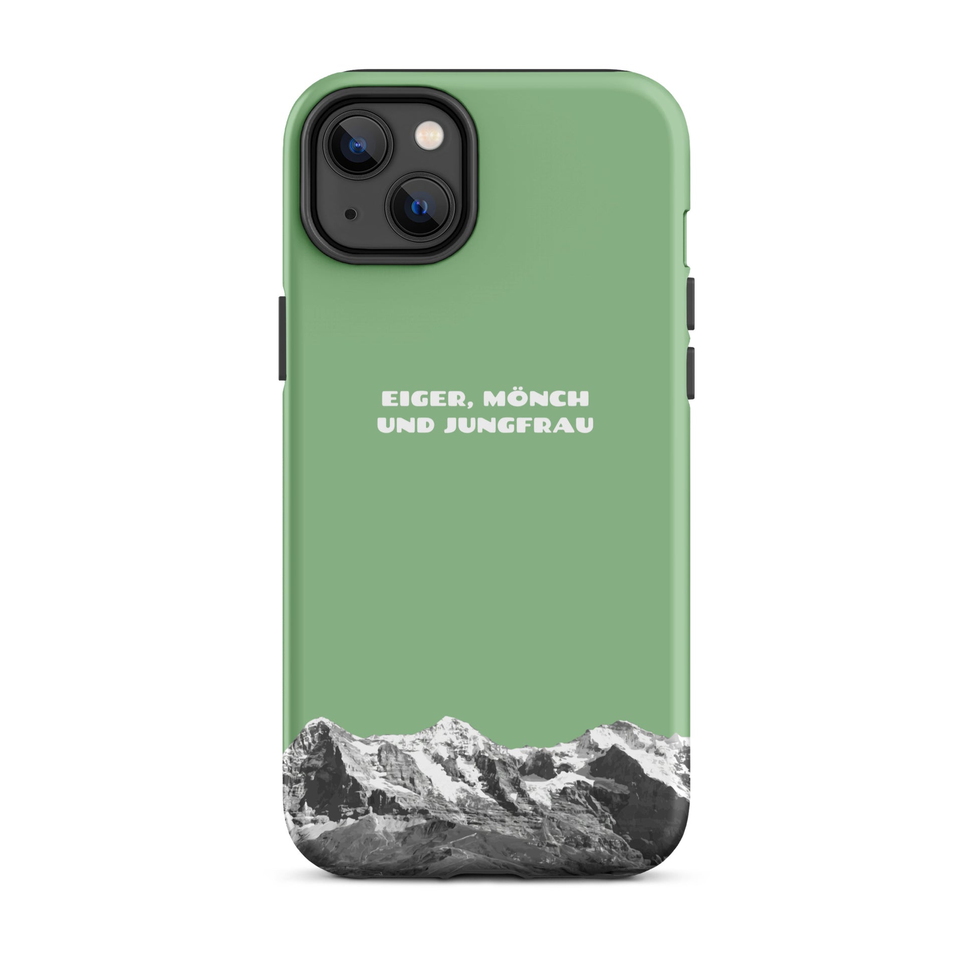 Hellgrüne iPhone Hülle mit Eiger, Mönch und Jungfrau Motiv aus dem Berner Oberland in den Schweizer Alpen
