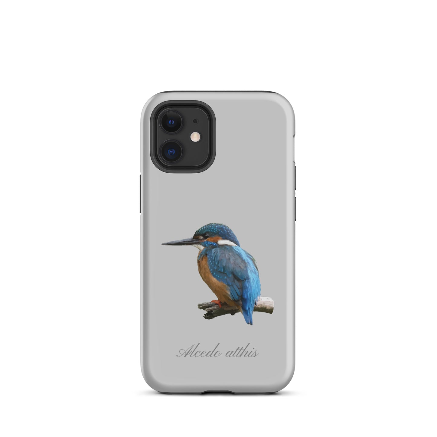 Graue iPhone Schutzhülle 'Eisvogel' aus robustem Silikon, passend für Apple iPhone.