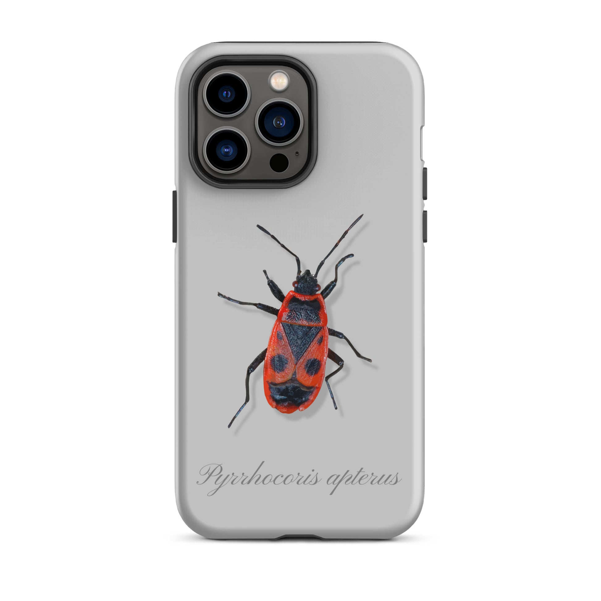 Graue iPhone-Hülle mit Feuerwanzen-Design, robuste Schutzhülle aus Kunststoff