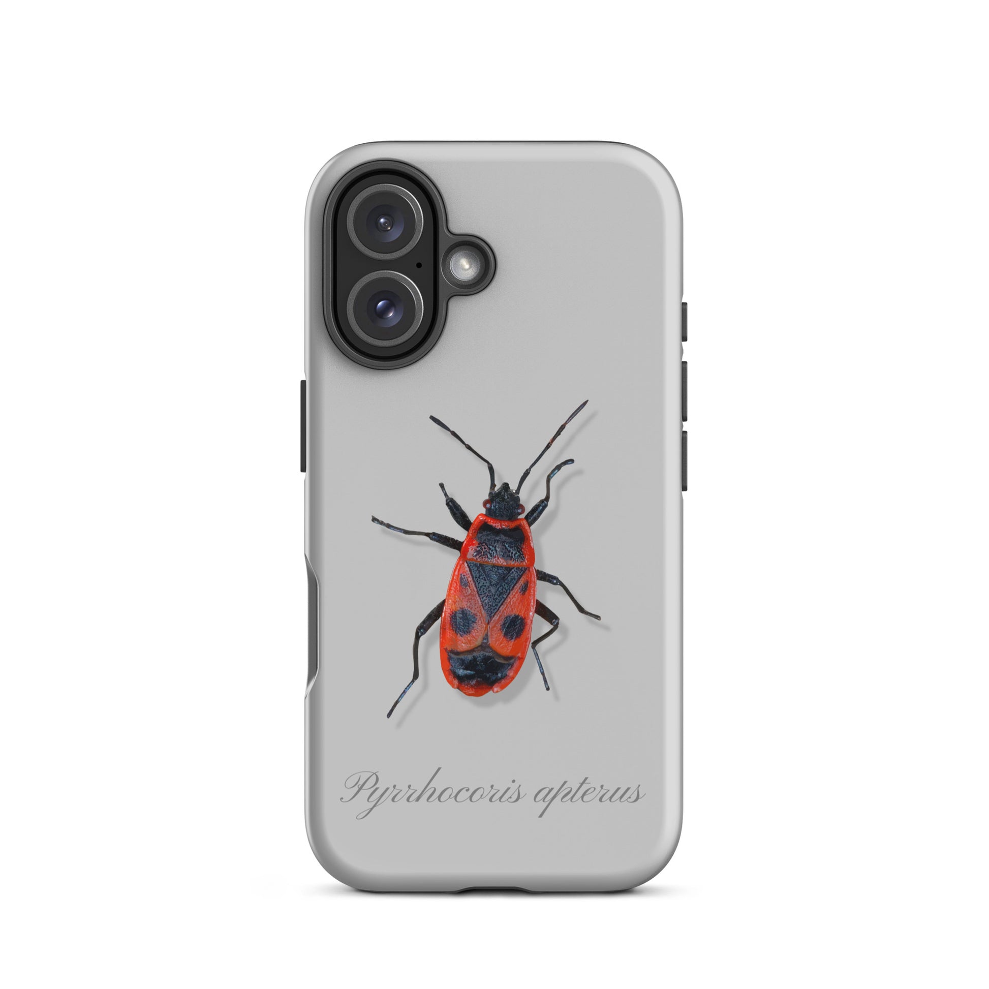Graue iPhone Hülle mit Feuerwanzen-Motiv, robuste Schutzhülle für Apple iPhone