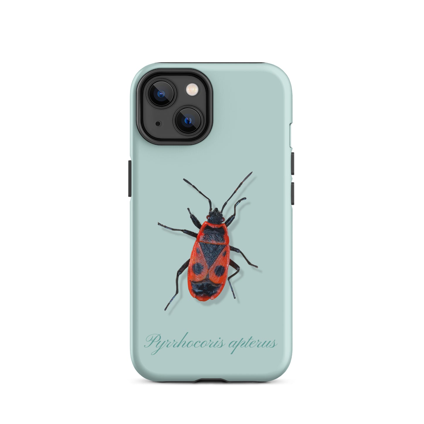 iPhone Case mit Feuerwanzen-Design in Hellblau, schützende Handyhülle aus robustem Material