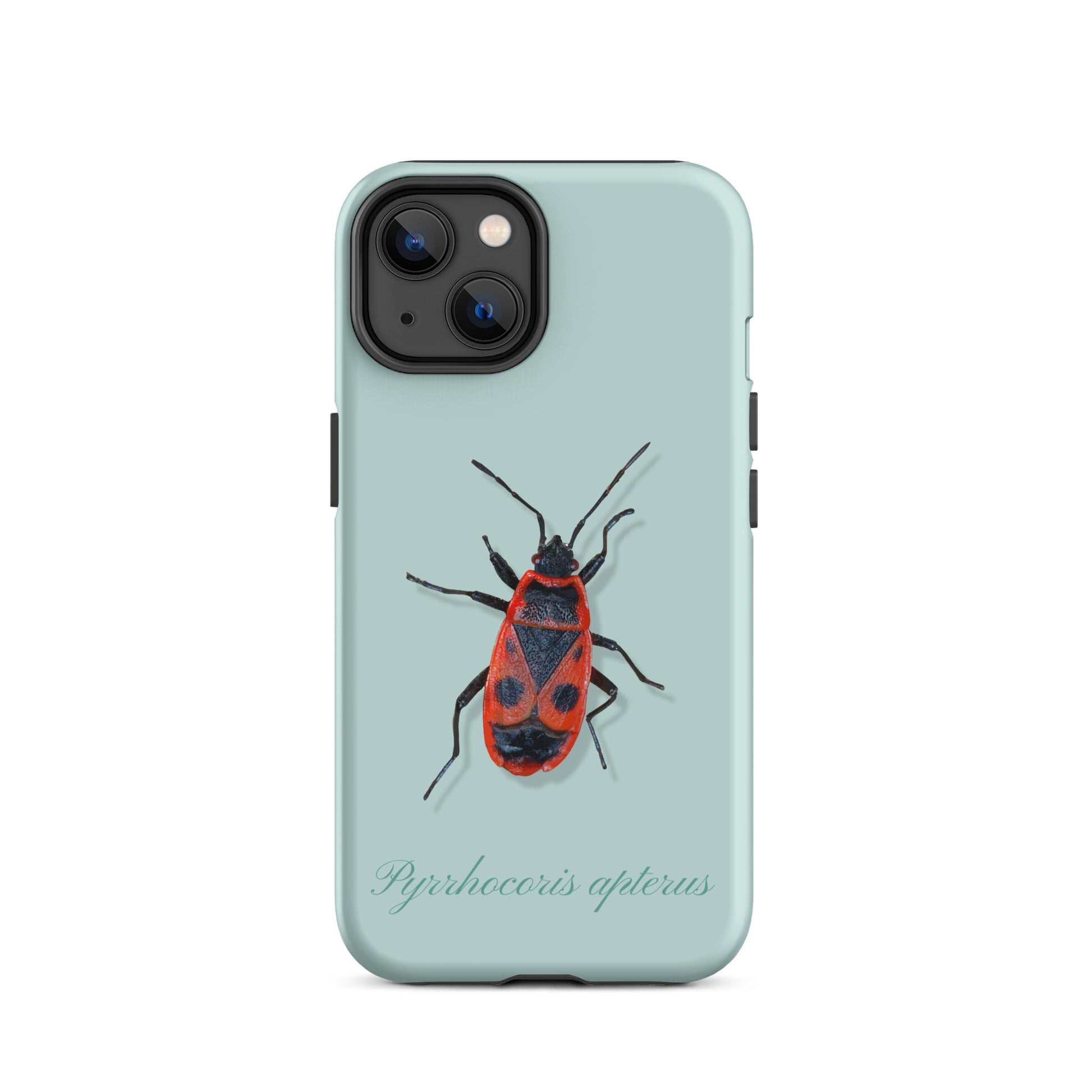iPhone Case mit Feuerwanzen-Design in Hellblau, schützende Handyhülle aus robustem Material