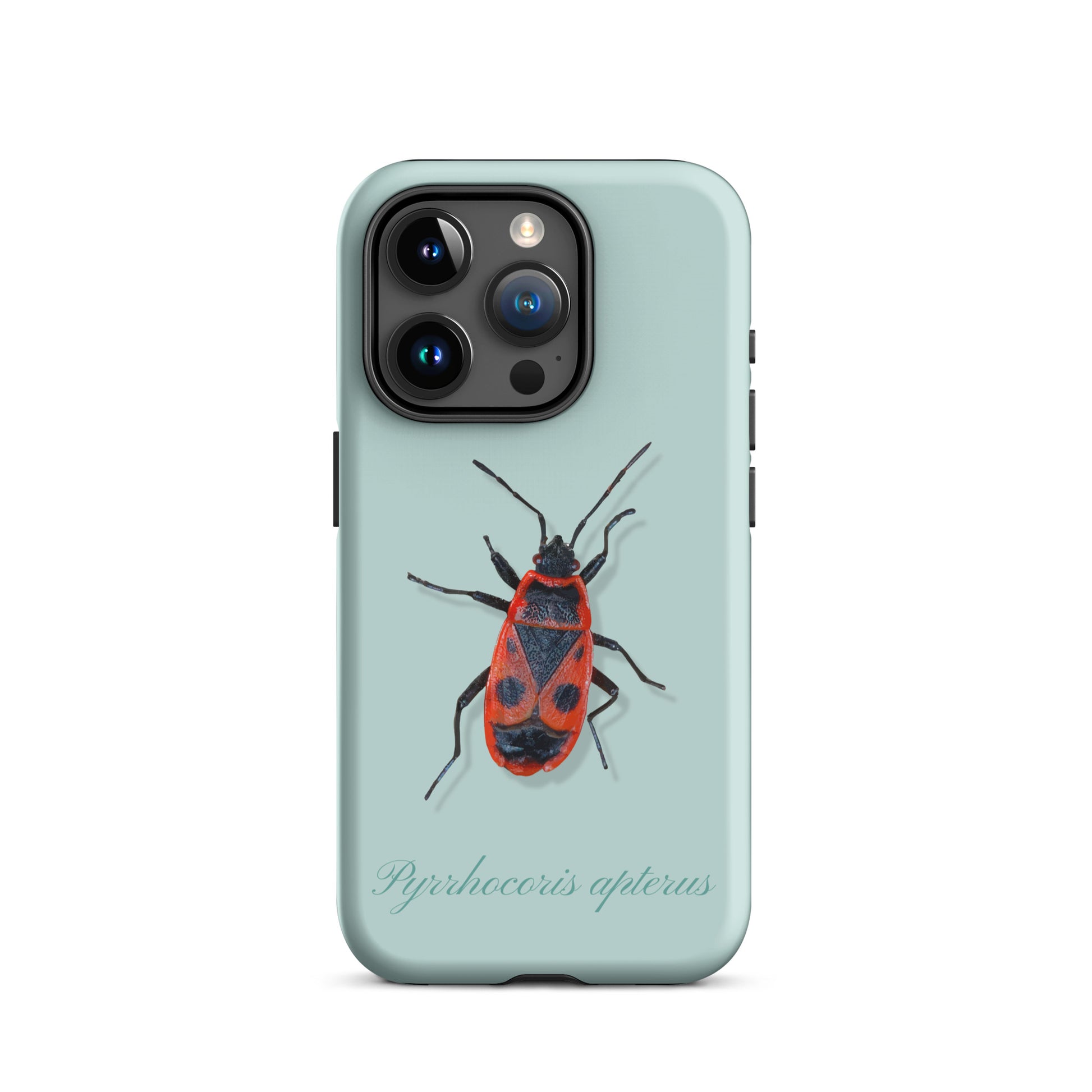 Hellblaue iPhone Hülle mit Feuerwanze-Design, Schutzhülle aus robustem Material für Apple iPhone.